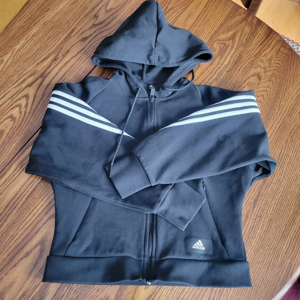 Adidas Men's XS Black Hoodie Zipper Short Waisted Jacket Unisex